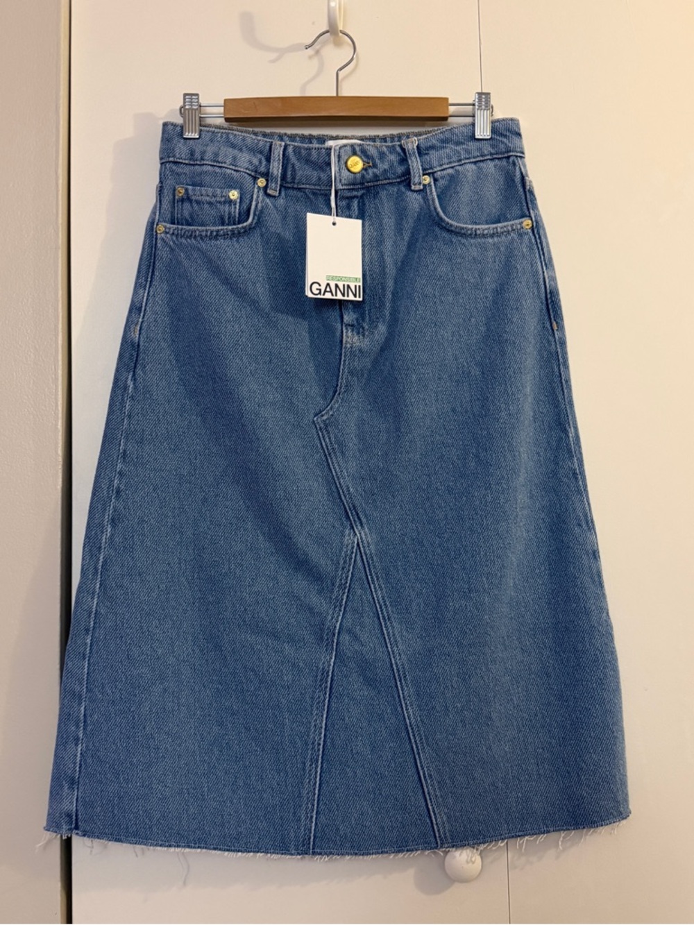 NWT GANNI Frayed denim skirt Size 36